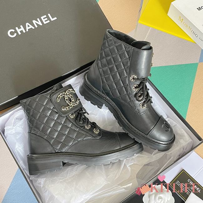 Kitlife Chanel Combat Boot Lambskin Calfskin Quilted Leather Black - 1