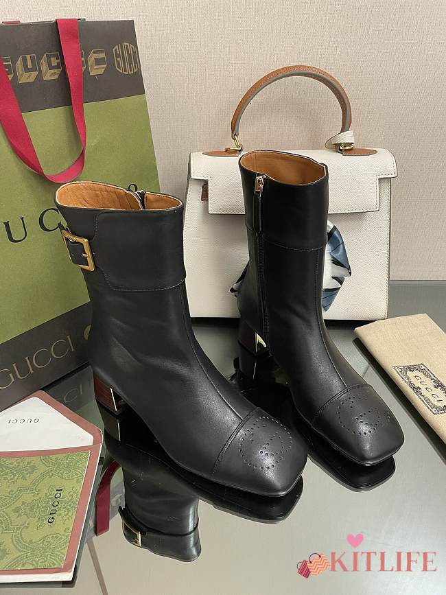 Kitlife Gucci Buckled black leather ankle boots - 1