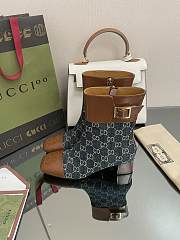 Kitlife Gucci Buckled logo-jacquard leather and blue canvas ankle boots - 4