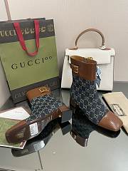 Kitlife Gucci Buckled logo-jacquard leather and blue canvas ankle boots - 3