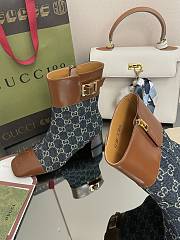 Kitlife Gucci Buckled logo-jacquard leather and blue canvas ankle boots - 2