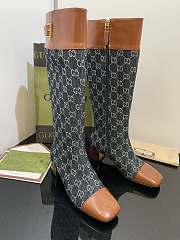 	 Kitlife Gucci Buckled logo-jacquard leather and blue canvas high-knee ankle boots - 1