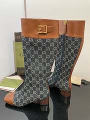 	 Kitlife Gucci Buckled logo-jacquard leather and blue canvas high-knee ankle boots - 5