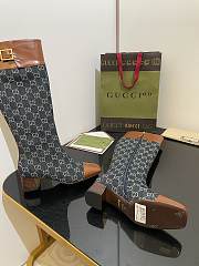 	 Kitlife Gucci Buckled logo-jacquard leather and blue canvas high-knee ankle boots - 4