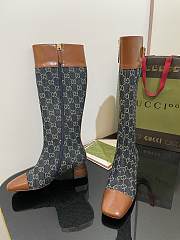 	 Kitlife Gucci Buckled logo-jacquard leather and blue canvas high-knee ankle boots - 3