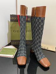 	 Kitlife Gucci Buckled logo-jacquard leather and blue canvas high-knee ankle boots - 2