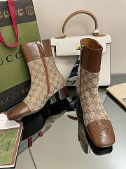 	 Kitlife Gucci Buckled logo-jacquard leather and beige canvas ankle boots - 2