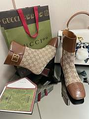 	 Kitlife Gucci Buckled logo-jacquard leather and beige canvas ankle boots - 3