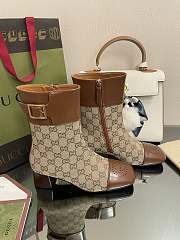 	 Kitlife Gucci Buckled logo-jacquard leather and beige canvas ankle boots - 4