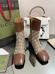 	 Kitlife Gucci Buckled logo-jacquard leather and beige canvas ankle boots - 5