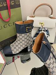 	 Kitlife Gucci Buckled logo-jacquard leather and Beige&Blue canvas ankle boots - 5