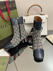 	 Kitlife Gucci Buckled logo-jacquard leather and Beige&Blue canvas ankle boots - 4