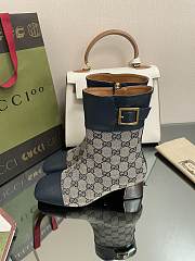 	 Kitlife Gucci Buckled logo-jacquard leather and Beige&Blue canvas ankle boots - 3