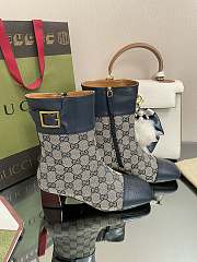 	 Kitlife Gucci Buckled logo-jacquard leather and Beige&Blue canvas ankle boots - 2
