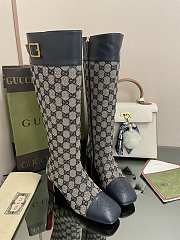 	 Kitlife Gucci Buckled logo-jacquard leather and beige&blue canvas high-knee ankle boots - 1