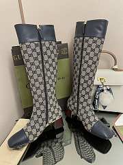 	 Kitlife Gucci Buckled logo-jacquard leather and beige&blue canvas high-knee ankle boots - 4