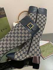 	 Kitlife Gucci Buckled logo-jacquard leather and beige&blue canvas high-knee ankle boots - 3