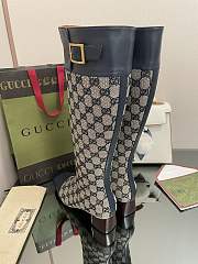 	 Kitlife Gucci Buckled logo-jacquard leather and beige&blue canvas high-knee ankle boots - 2