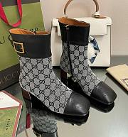 	 Kitlife Gucci Buckled logo-jacquard leather and Beige&Black canvas ankle boots - 1