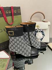 	 Kitlife Gucci Buckled logo-jacquard leather and Beige&Black canvas ankle boots - 6