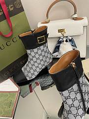 	 Kitlife Gucci Buckled logo-jacquard leather and Beige&Black canvas ankle boots - 5