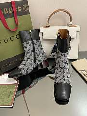 	 Kitlife Gucci Buckled logo-jacquard leather and Beige&Black canvas ankle boots - 3