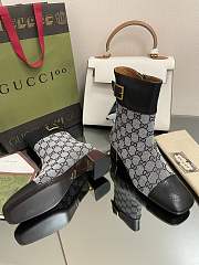 	 Kitlife Gucci Buckled logo-jacquard leather and Beige&Black canvas ankle boots - 2