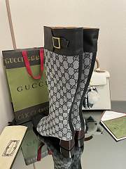 	 Kitlife Gucci Buckled logo-jacquard leather and beige&black canvas high-knee ankle boots - 5
