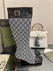 	 Kitlife Gucci Buckled logo-jacquard leather and beige&black canvas high-knee ankle boots - 4