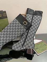 	 Kitlife Gucci Buckled logo-jacquard leather and beige&black canvas high-knee ankle boots - 3
