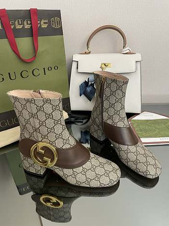 kitlife Gucci Blondie embellished beige leather-trimmed coated-canvas ankle boots