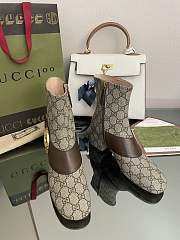 kitlife Gucci Blondie embellished beige leather-trimmed coated-canvas ankle boots - 2