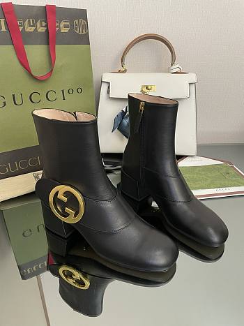 Kitlife Gucci Blondie embellished black leather-trimmed coated-canvas ankle boots