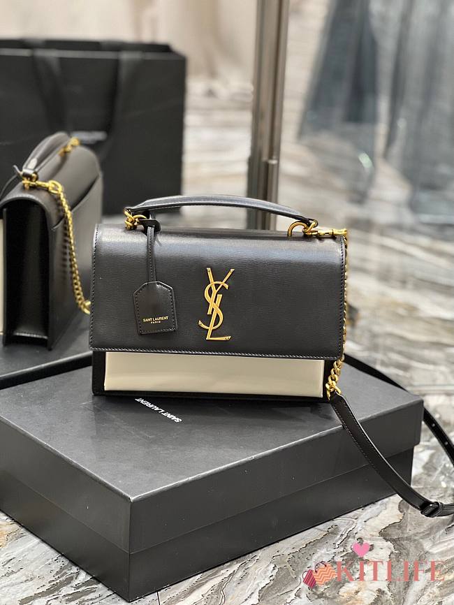 Kitlife YSL Sunset Medium Top Handle In Smooth Leather Black and White - 25x18x5cm - 1