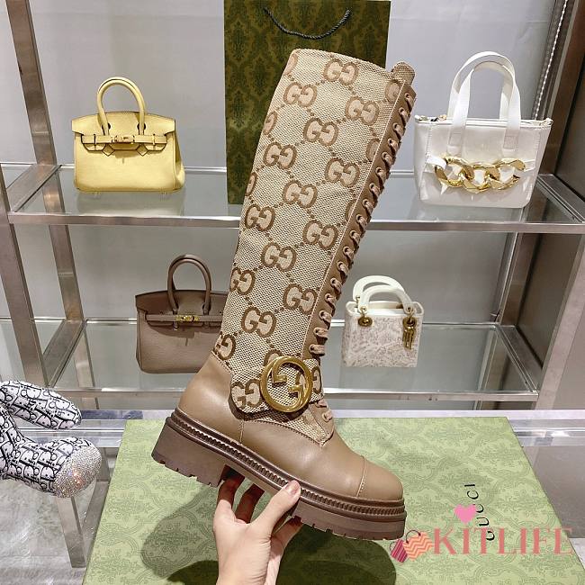 Kitlife Gucci Ankle Long Boots GG Blondie Logo Brown/Black - 1