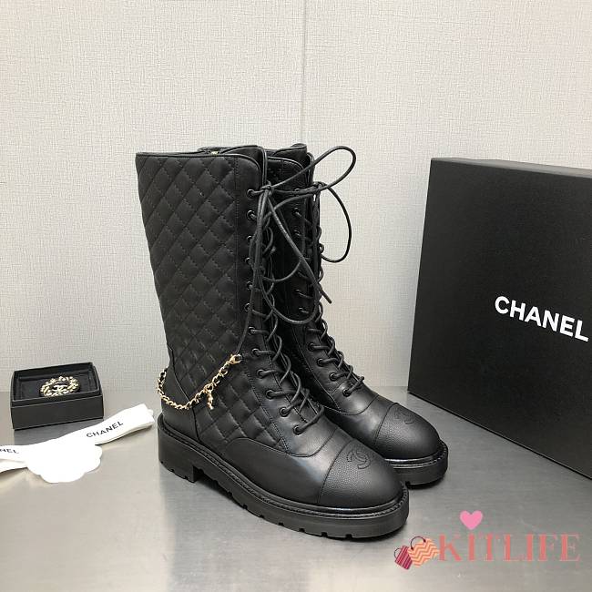 Kitlife Chanel Lace Up Lace-Ups Lambskin & Grained Calfskin Black 40mmm heel - 1