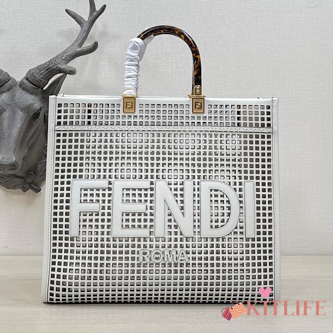 Kitlife Fendi Sunshine Medium Two-toned perforated leather shopper white - 35x31x17cm - 1