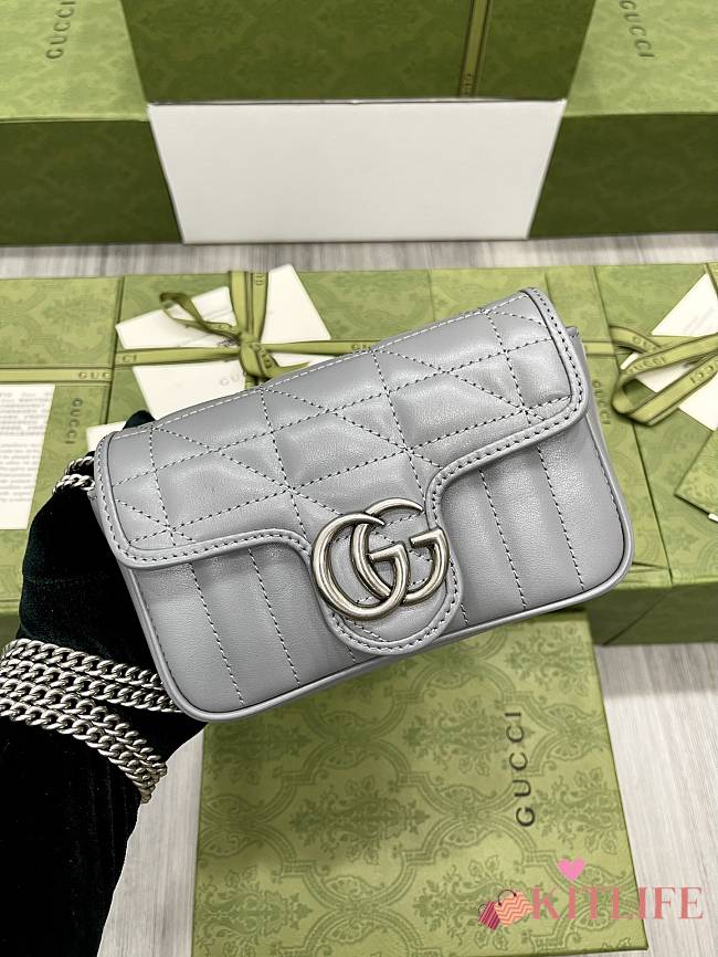 	 Kitlife Gucci GG Marmont Super Mini Grey Leather - 16.5x10.2x5cm - 1