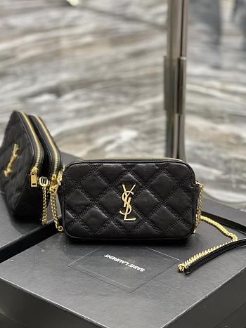 Kitlife YSL Becky YSL Quilted Double Zip Pouch Bag Black - 19x11x5cm