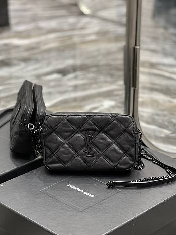 Kitlife YSL Becky YSL Quilted Double Zip Pouch Bag Black (Black Hardware) - 19x11x5cm