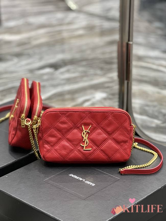 Kitlife YSL Becky YSL Quilted Double Zip Pouch Bag Red - 19x11x5cm - 1