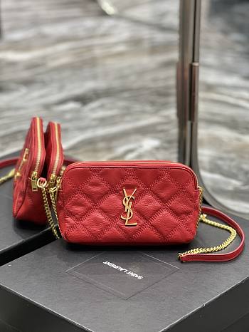 Kitlife YSL Becky YSL Quilted Double Zip Pouch Bag Red - 19x11x5cm