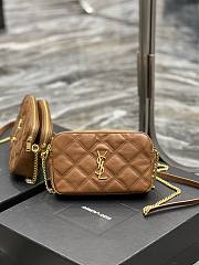 Kitlife YSL Becky YSL Quilted Double Zip Pouch Bag Brown - 19x11x5cm - 1