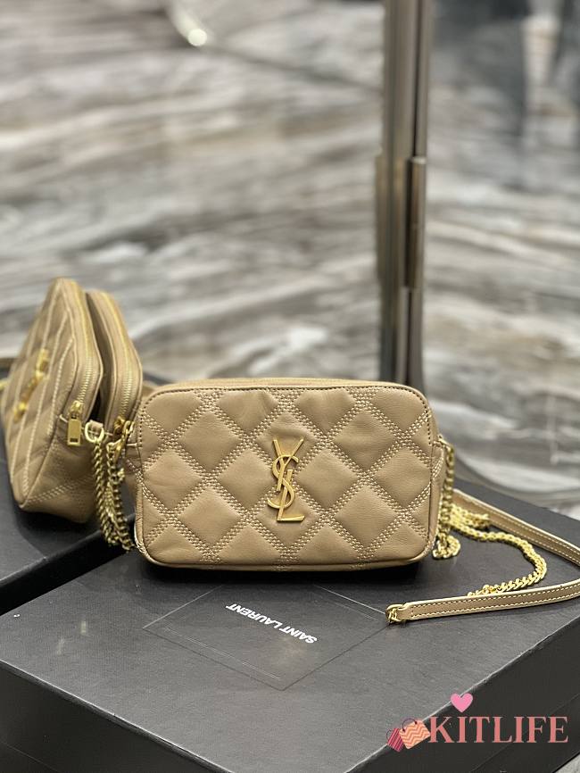 Kitlife YSL Becky YSL Quilted Double Zip Pouch Bag Beige - 19x11x5cm - 1
