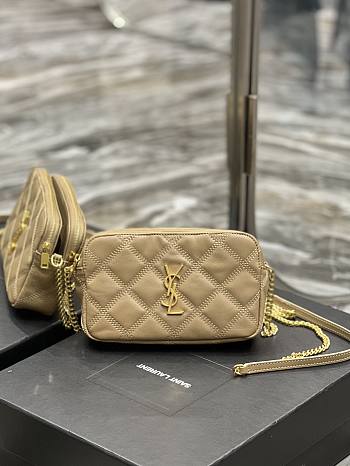 Kitlife YSL Becky YSL Quilted Double Zip Pouch Bag Beige - 19x11x5cm