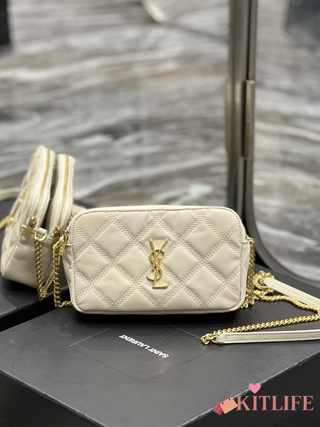 Kitlife YSL Becky YSL Quilted Double Zip Pouch Bag White - 19x11x5cm - 1