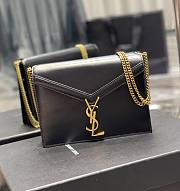 KITLIFE YSL CASSANDRA MEDIUM CHAIN BAG IN GRAIN DE POUDRE EMBOSSED BLACK LEATHER - 22x16.5x5.5cm - 1