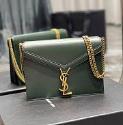 	 KITLIFE YSL CASSANDRA MEDIUM CHAIN BAG IN GRAIN DE POUDRE EMBOSSED GREEN LEATHER - 22x16.5x5.5cm - 1