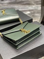 	 KITLIFE YSL CASSANDRA MEDIUM CHAIN BAG IN GRAIN DE POUDRE EMBOSSED GREEN LEATHER - 22x16.5x5.5cm - 2