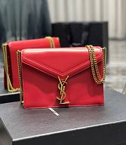 	 KITLIFE YSL CASSANDRA MEDIUM CHAIN BAG IN GRAIN DE POUDRE EMBOSSED RED LEATHER - 22x16.5x5.5cm - 1